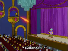 Homer Simpson gets hit by fire breath