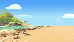 Bluey and Bingo collecting sticks on the beach