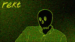 Skull man waving with text rekt