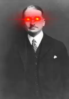 Man with glowing red eyes