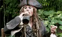 Jack Sparrow drinks from a bottle