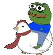Pepe riding a chicken