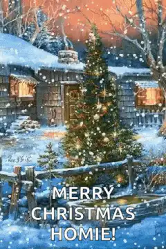 Merry Christmas Homie Snowy Cabin