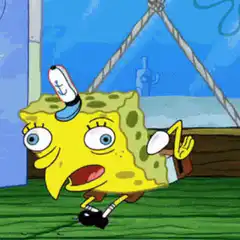 SpongeBob running with a bottle on his head