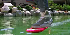 Marty McFly levitating on hoverboard