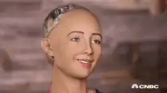 Sophia the robot blinking and looking around