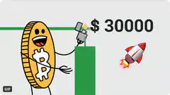 Bitcoin character lights candle at $30000