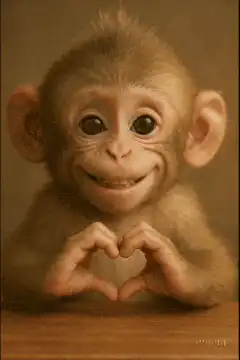 Cute baby monkey making heart hands