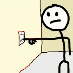 stick figure gets shocked by outlet