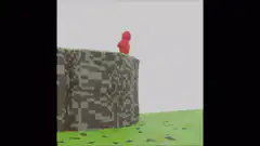 red figure falls off block