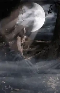 woman in forest under full moon
