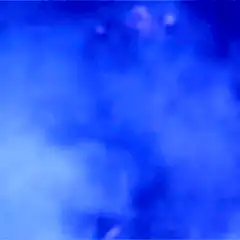 Person emerging from blue smoke