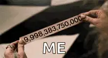 Beetlejuice holding a long ticket labeled ME