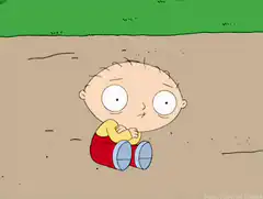 Stewie sitting in dirt
