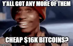 Y'all got any more of them cheap $16k bitcoins?