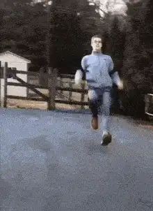 Man running with a knife on his head