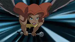 Huntress diving with mace