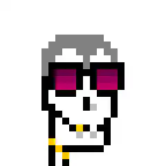 Pixel art character with purple glasses