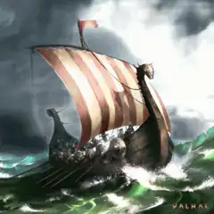 Viking ship in stormy sea