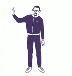 Man in purple tracksuit shrugging