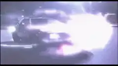 Doc Brown and Marty McFly escape in the DeLorean