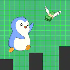 Penguin jumping for flying money