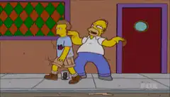 Homer Simpson dancing on sidewalk