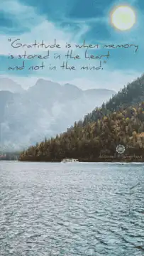 Gratitude quote over lake and mountains