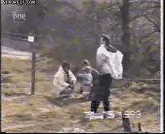 Man walking past kids in 1993 camcorder footage