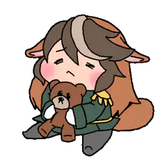 Chibi character hugging teddy bear