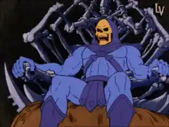Skeletor laughing on throne