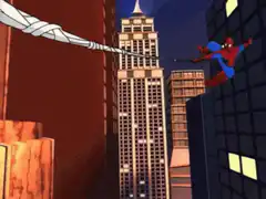 Spider-Man swinging on a web