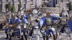 Knights in blue armor dancing
