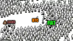 Crowd of people running away from BTC