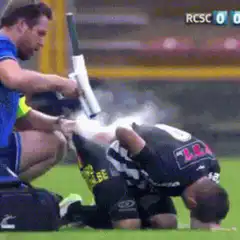 Soccer player gets sprayed with liquid nitrogen