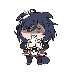 Chibi character praying with blush