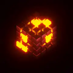 Glowing orange pixel cube
