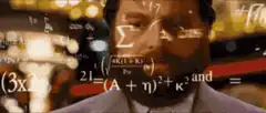 Math equations projected on a man's face