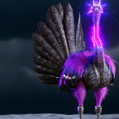 Glowing purple turkey with lightning head