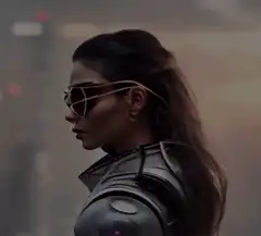Woman in sunglasses with matrix code
