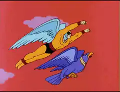Superman and Hawkman flying together