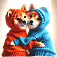 Two Shiba Inu dogs in hoodies hugging
