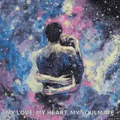 Couple hugging in space
