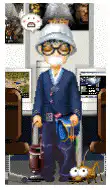 pixel art man with vacuum and mouse