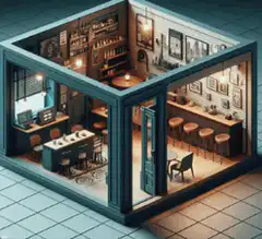 Isometric cafe and bar interiors