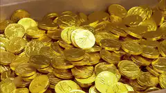 Falling gold chocolate coins