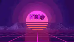 Retro synthwave sunset with text