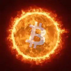 Bitcoin symbol engulfed in flames