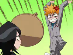 Ichigo yells at Rukia with a table