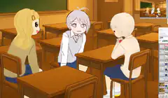 Three anime girls in a classroom